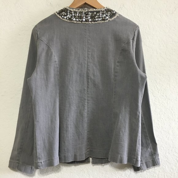 Draper's & Damon's Womens M Stretch Denim Jacket Bead Embellishments Crew Neck - Picture 7 of 14